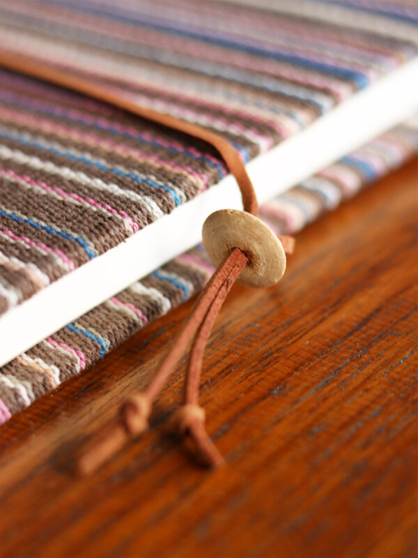 Striped Handcrafted Notebook with Handwoven Cotton Cover and faux suede cord - Shop