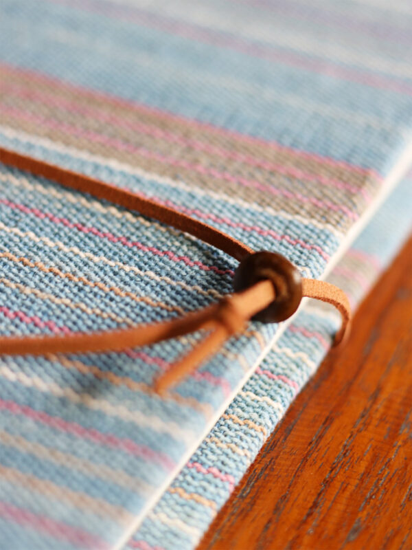 Light blue Handcrafted Notebook with Handwoven Cotton Cover and Leather Strap - Shop